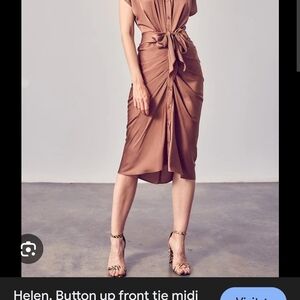 DO+BE Champagne Button-Up Tie Midi Dress